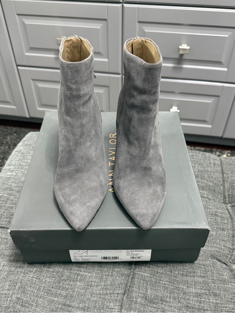 Ann Taylor Gray Suede Pointed Toe Ankle Boots
